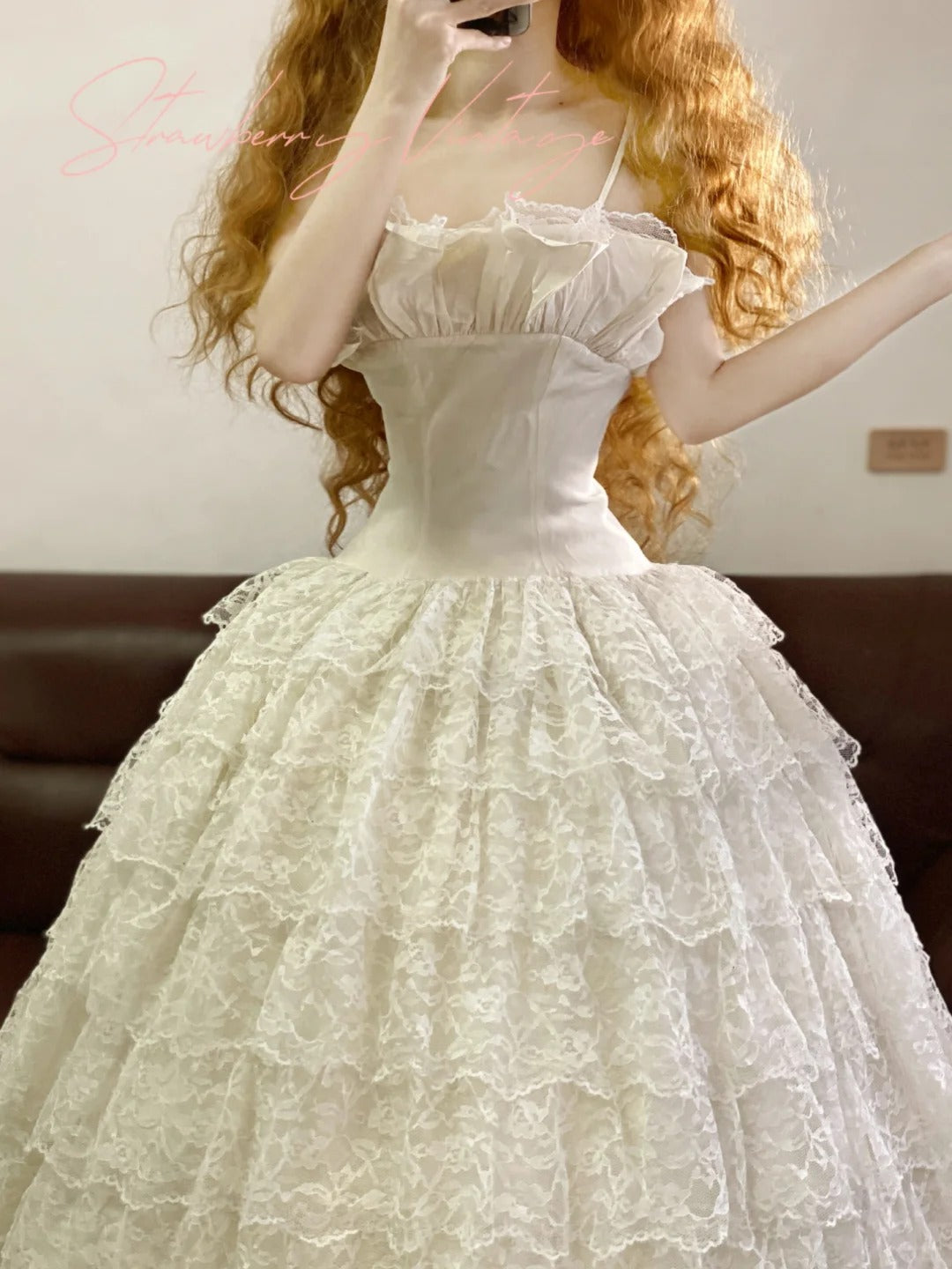 Weiße Spitze Vintage elegante lange Tüll Prinzessin Ballkleid Abendkleid Partykleid NV5010