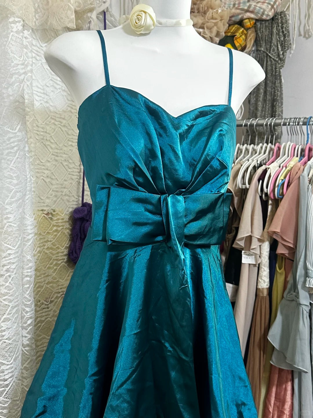 Teal vintage short satin homecoming dress birthday party dress nv5086