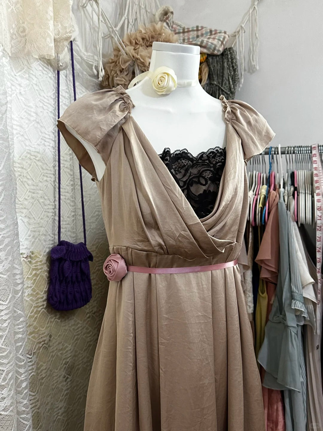 Champagne vintage short satin homecoming dress birthday party dress nv5092