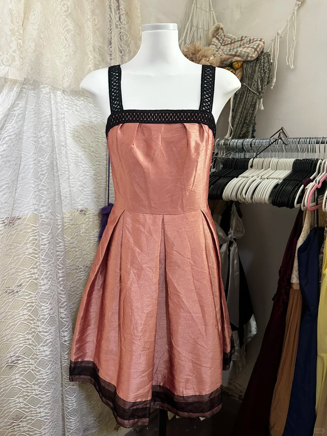 Orange pink vintage short satin homecoming dress birthday party dress nv5089