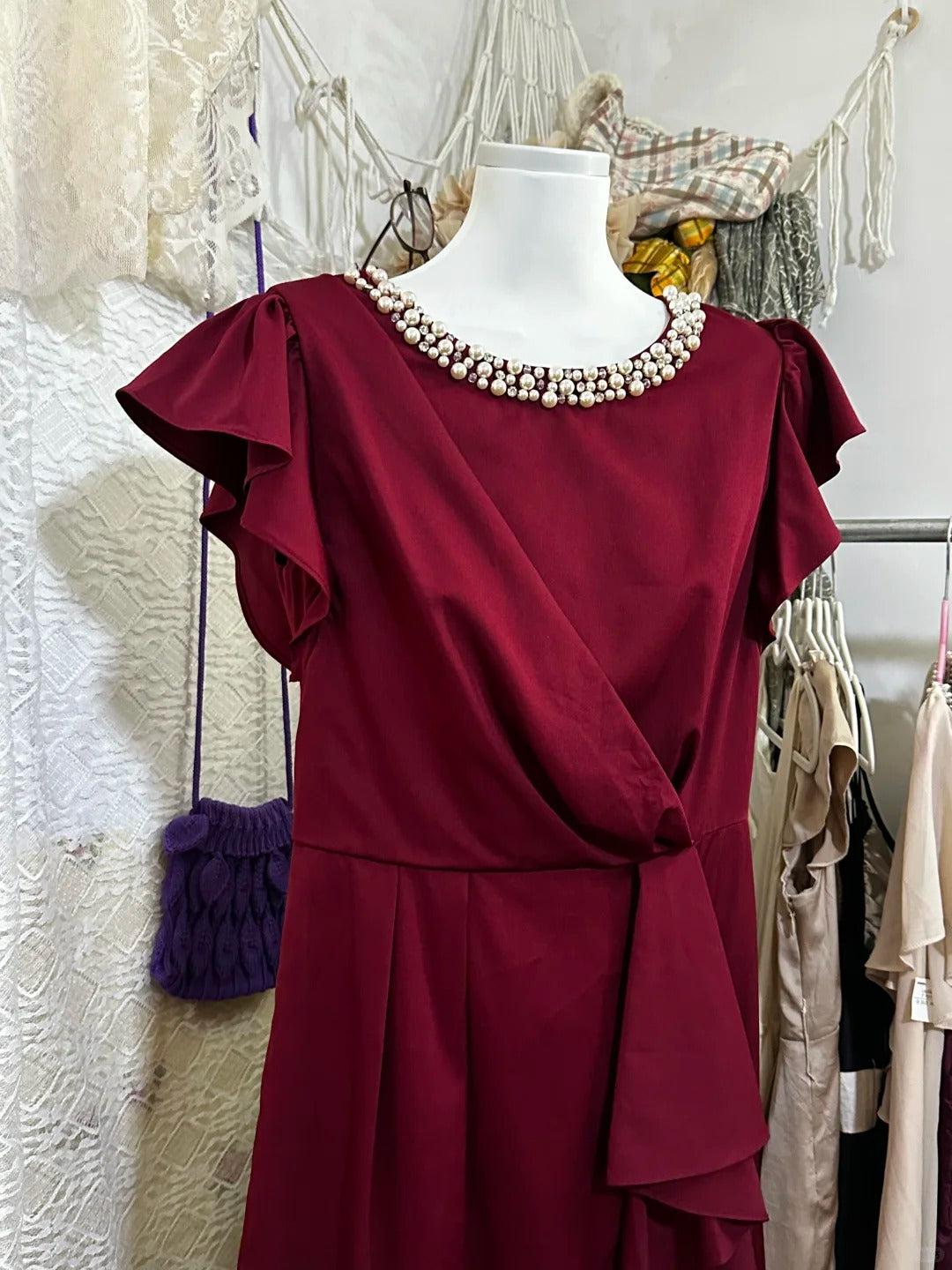 Dark red vintage short satin homecoming dress birthday party dress nv5090