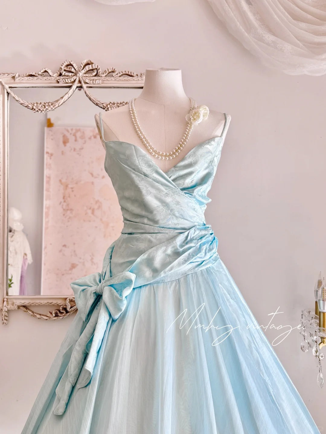 Blue Retro Cute Fashion Elegant Spaghetti Strap Long Tulle Ball Gown Evening Dress Prom Dress nv4088