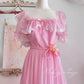 Robe de princesse longue en mousseline de soie et tulle, rose, rétro, mignonne, exquise, à la mode, avec nœud en dentelle, manches bouffantes, à volants, robe de soirée, anniversaire, cérémonie, adulte, nv4090