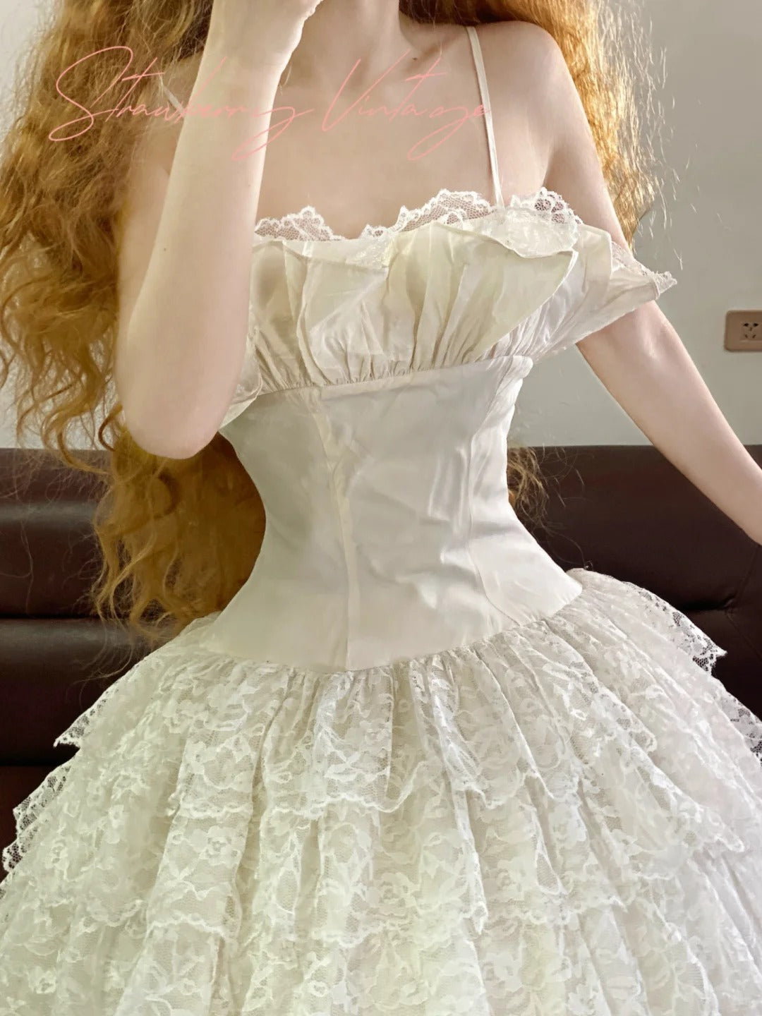 Weiße Spitze Vintage elegante lange Tüll Prinzessin Ballkleid Abendkleid Partykleid NV5010