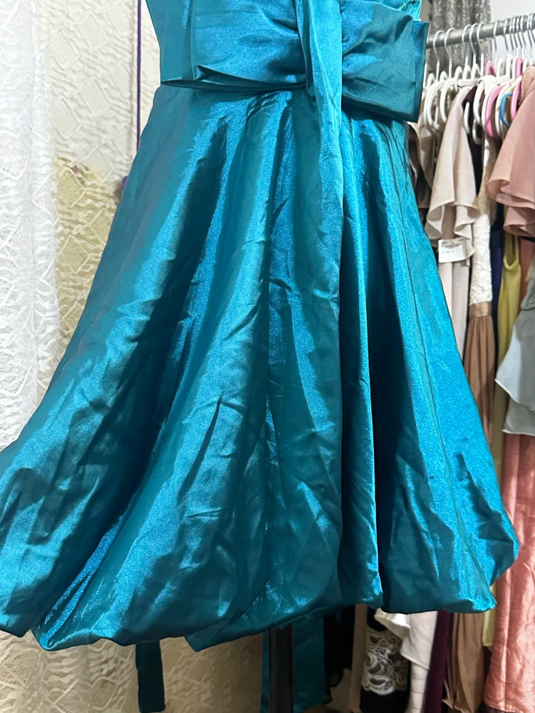Teal vintage short satin homecoming dress birthday party dress nv5086