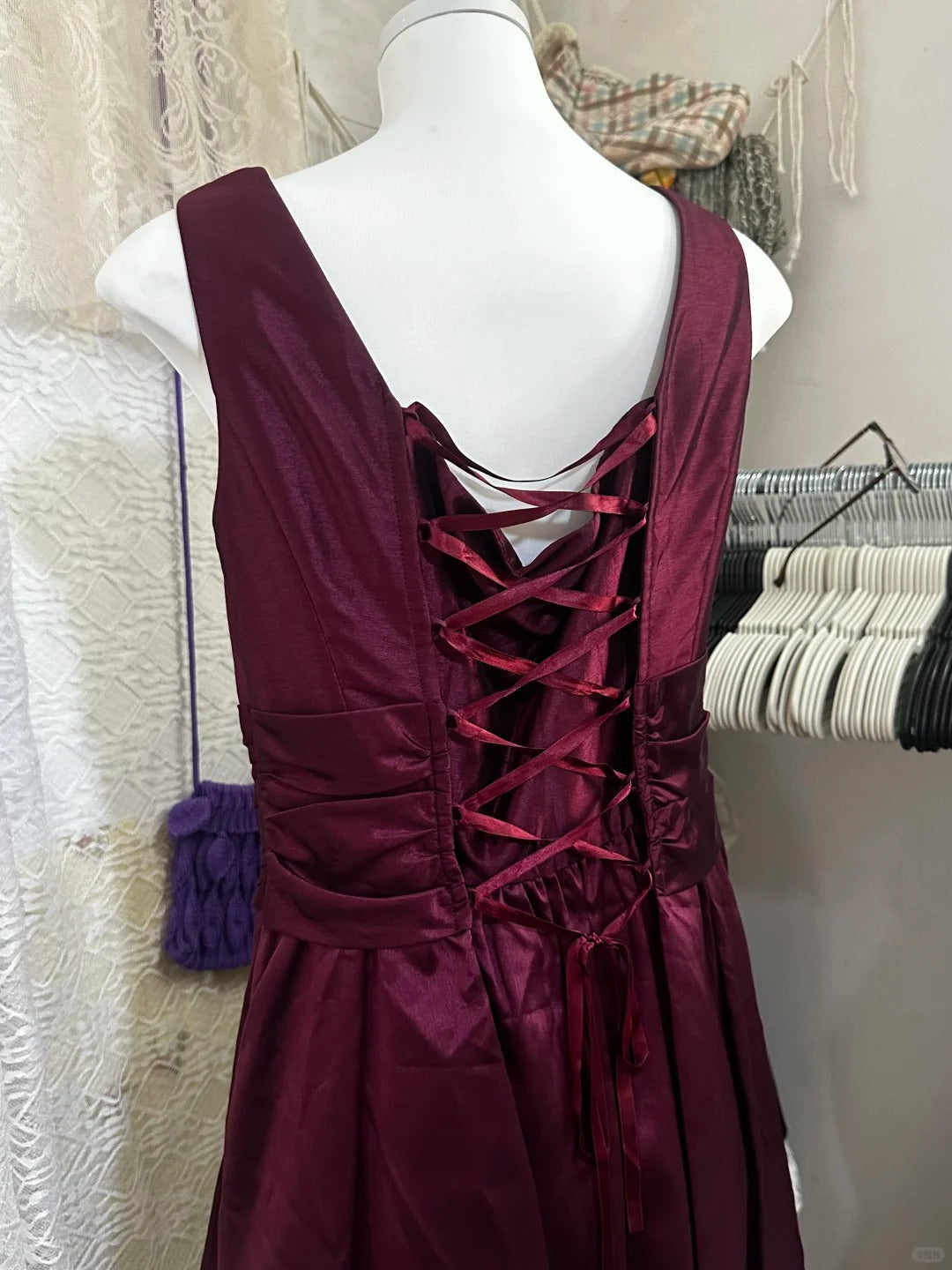 Burgundy vintage short satin homecoming dress birthday party dress nv5088