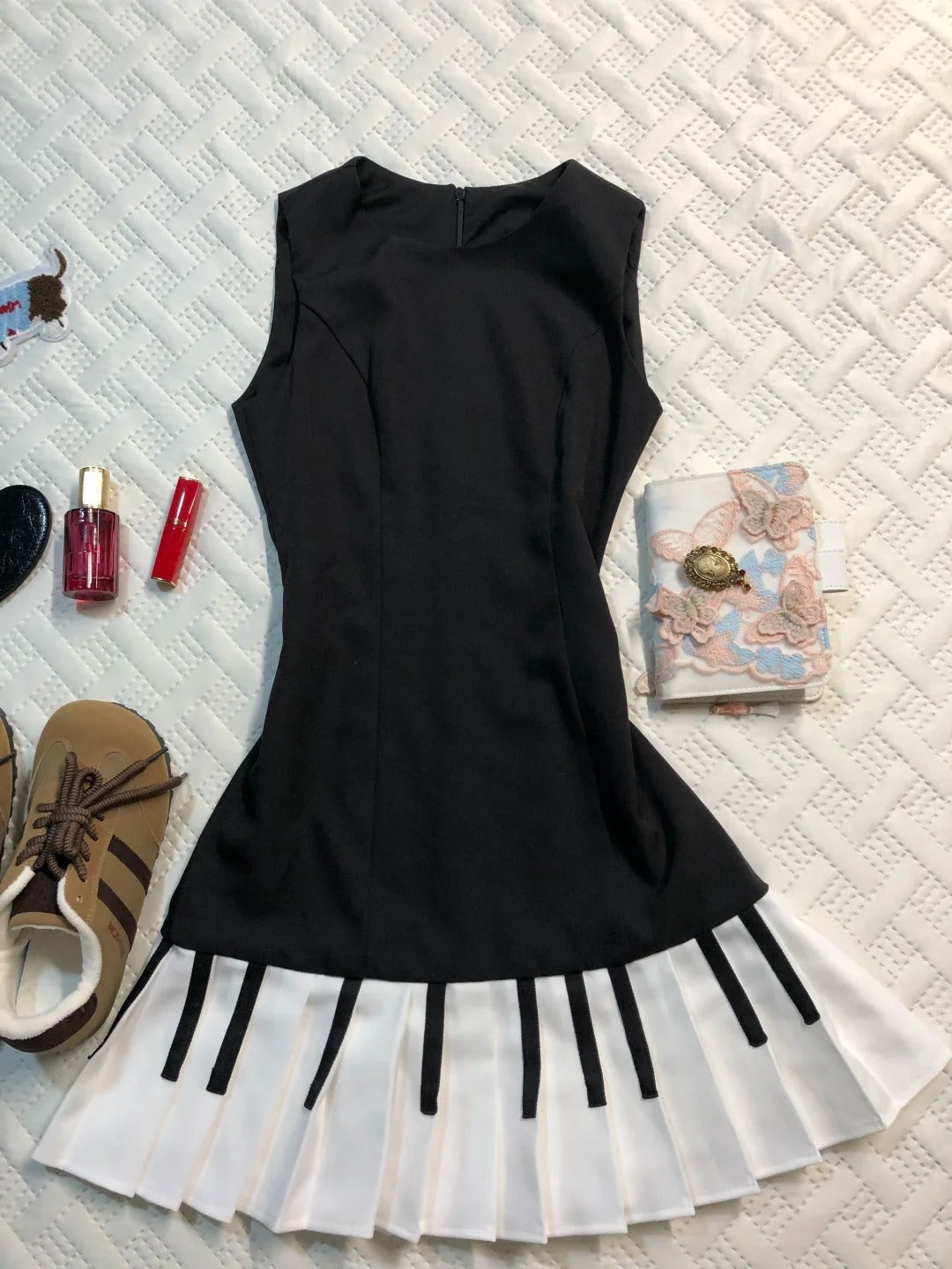 NiceVestidos--Short Chiffon Homecoming Dress Piano Black Sleeveless Dress Girls Dress NV5658