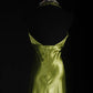 Robe de soirée longue en satin vert vintage, élégante et exquise, avec traîne au sol, avec perles, nv4121