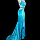 Vintage water blue exquisite beading elegant mermaid backless sexy long satin floor-length prom dress evening dress nv5235