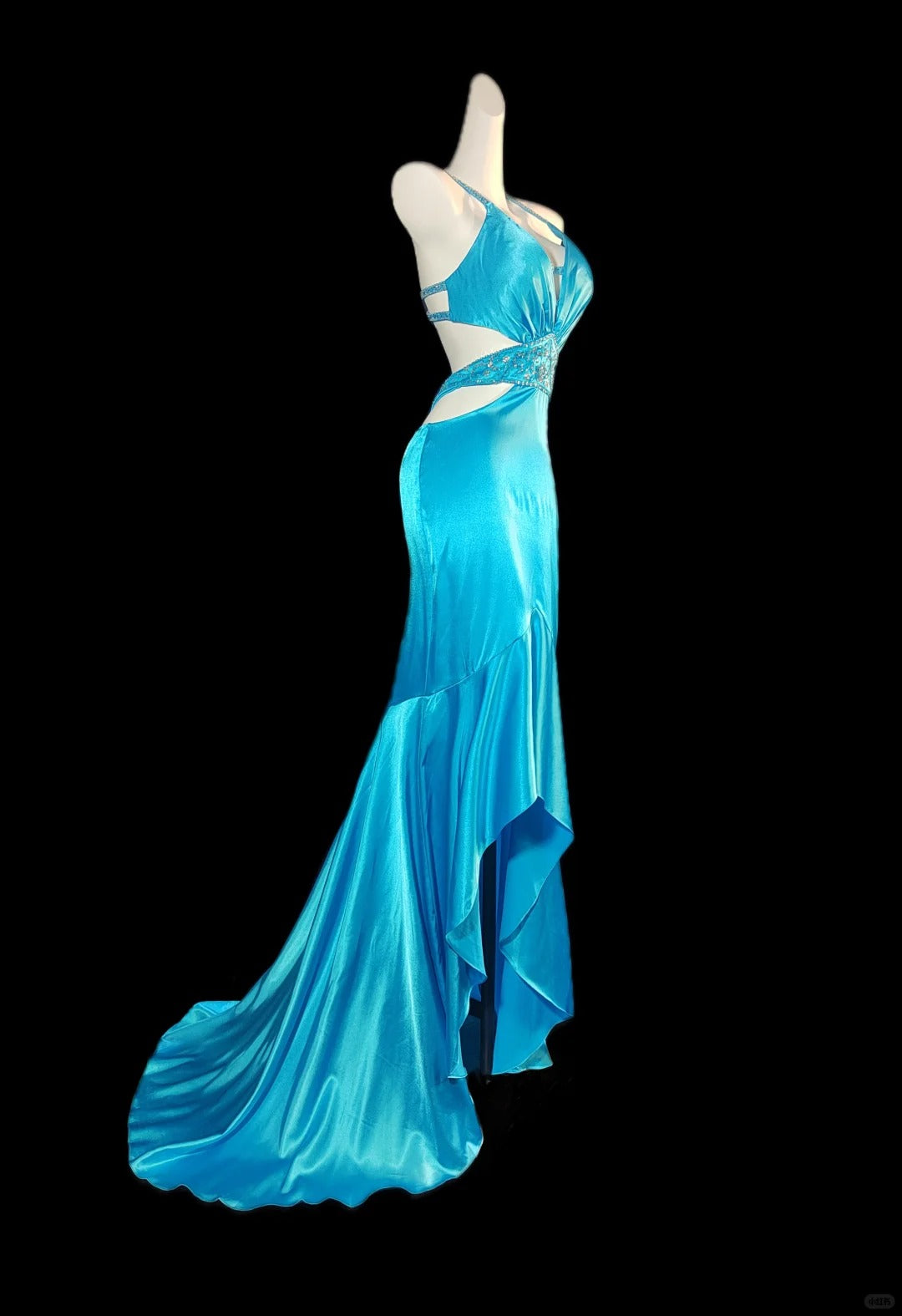 Vintage water blue exquisite beading elegant mermaid backless sexy long satin floor-length prom dress evening dress nv5235