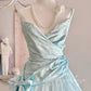 Blue Retro Cute Fashion Elegant Spaghetti Strap Long Tulle Ball Gown Evening Dress Prom Dress nv4088