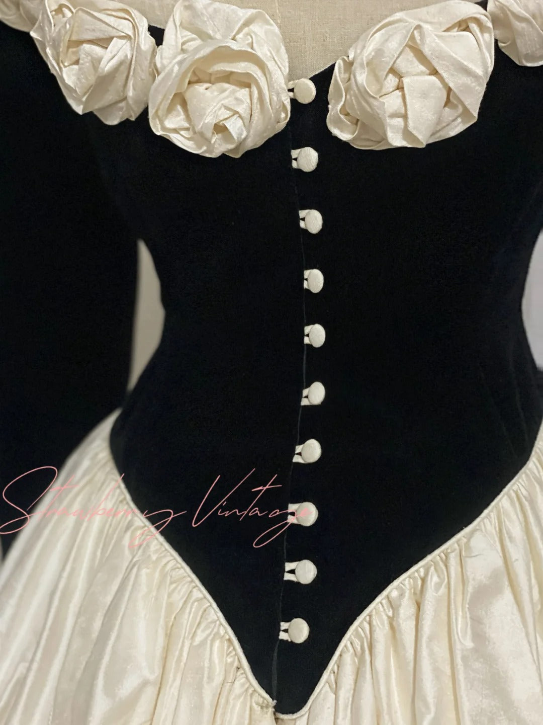 Ivory vintage rose long satin velvet ball gown nv4996