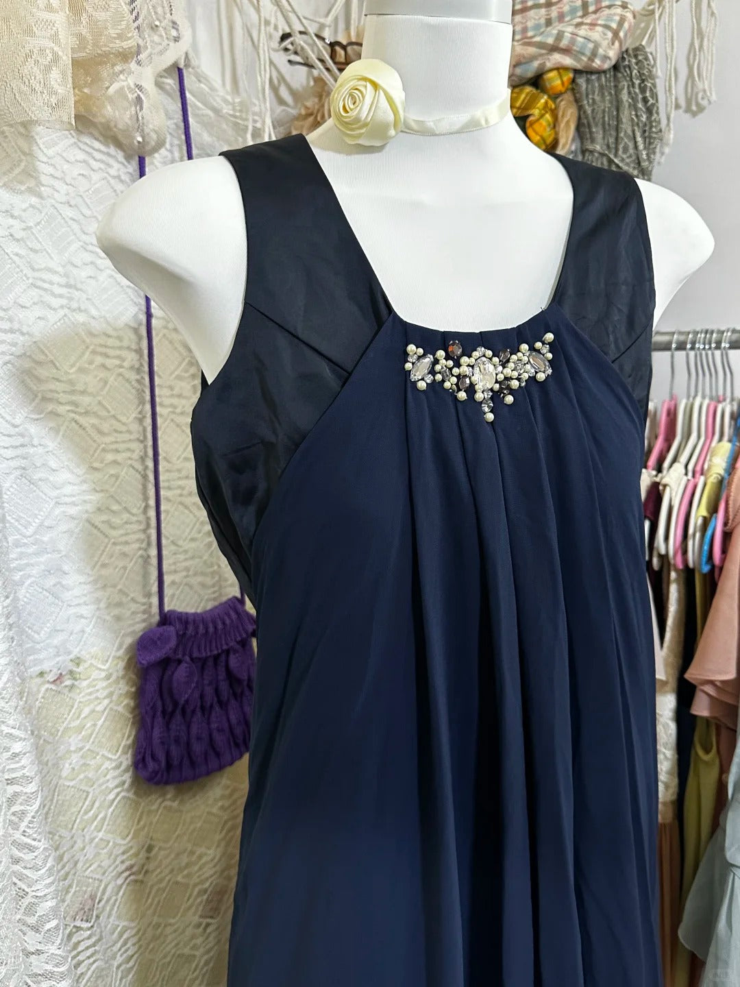 Navy blue vintage short chiffon homecoming dress birthday party dress nv5091