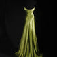 Robe de soirée longue en satin vert vintage, élégante et exquise, avec traîne au sol, avec perles, nv4121