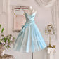 Blue Retro Cute Fashion Elegant Spaghetti Strap Long Tulle Ball Gown Evening Dress Prom Dress nv4088