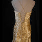 Exquisite gold bead decoration, fashionable off shoulder long satin Prom dress, evening gown nv5204