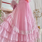 Robe de princesse longue en mousseline de soie et tulle, rose, rétro, mignonne, exquise, à la mode, avec nœud en dentelle, manches bouffantes, à volants, robe de soirée, anniversaire, cérémonie, adulte, nv4090