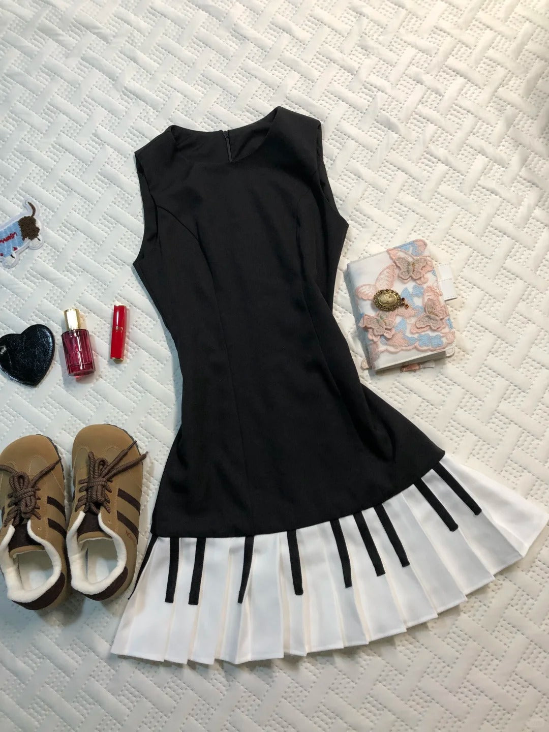 NiceVestidos--Short Chiffon Homecoming Dress Piano Black Sleeveless Dress Girls Dress NV5658