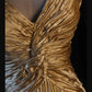 Exquisite gold bead decoration, fashionable off shoulder long satin Prom dress, evening gown nv5204