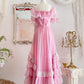 Robe de princesse longue en mousseline de soie et tulle, rose, rétro, mignonne, exquise, à la mode, avec nœud en dentelle, manches bouffantes, à volants, robe de soirée, anniversaire, cérémonie, adulte, nv4090