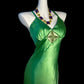 Green spaghetti strap elegant satin long prom dress evening gown nv5229