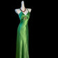 Green spaghetti strap elegant satin long prom dress evening gown nv5229