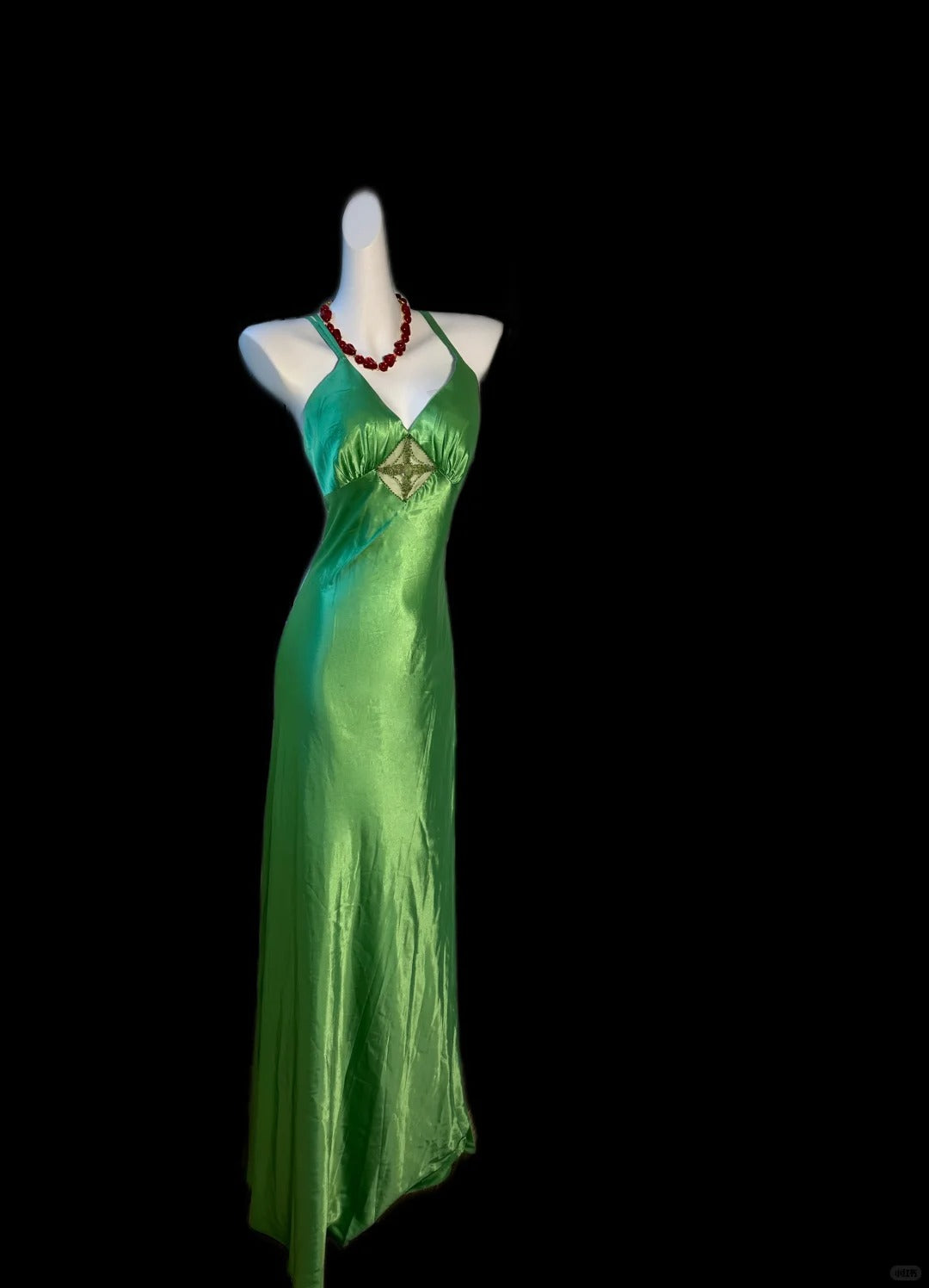 Green spaghetti strap elegant satin long prom dress evening gown nv5229