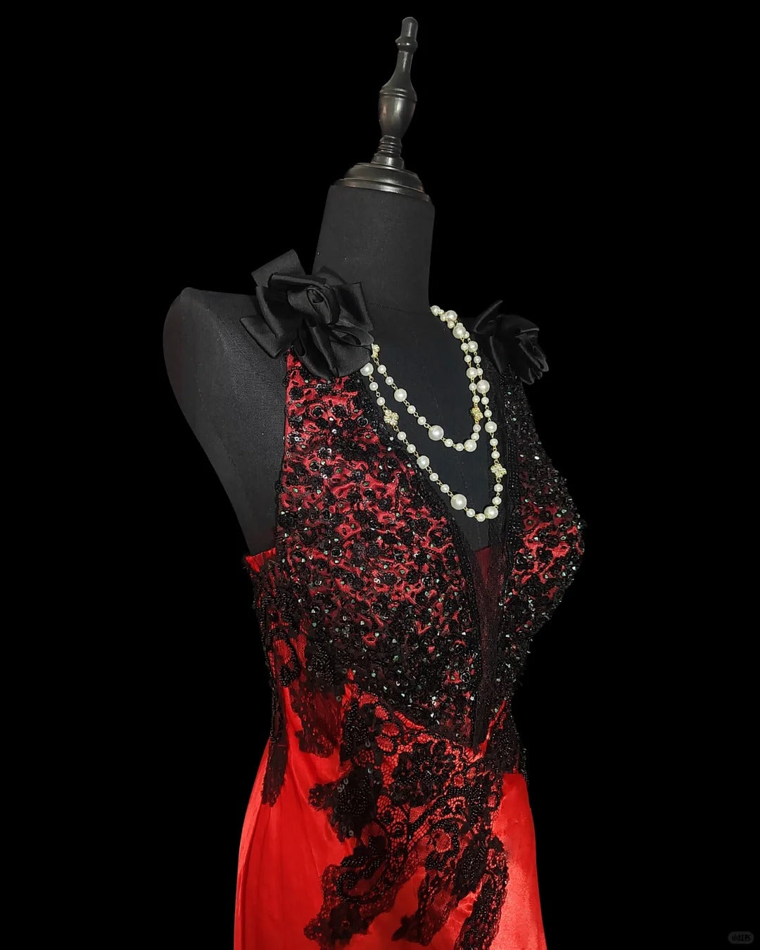 Red beaded gorgeous shiny elegant mermaid long lace chiffon prom dress evening gown nv5226