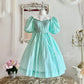 Mint Green Petal Baby Doll Collar and Puff Sleeves Embroidered Little Roses Vintage Elegant A-skirt Delicate Short chiffon Homecoming Dress Prom Dress Evening Dress garden Party Dress Prom Dress Wedding Flower Girl Dress nv4100