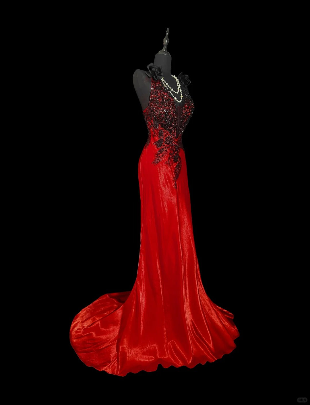 Red beaded gorgeous shiny elegant mermaid long lace chiffon prom dress evening gown nv5226