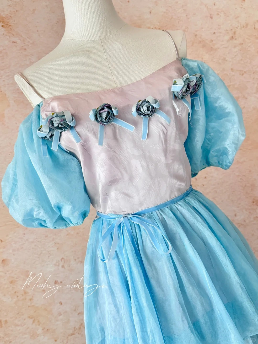 Blaues Eisrosen-Kuchenkleid, Retro, süß, niedlich, modisch, Puffärmel, Rüschen, Prinzessinnenkleid, langer Kuchenrock, Tüll, Chiffon, Ballkleid, Abendkleid, Geburtstagskleid für Erwachsene, Zeremonie, Partykleid, nv4091