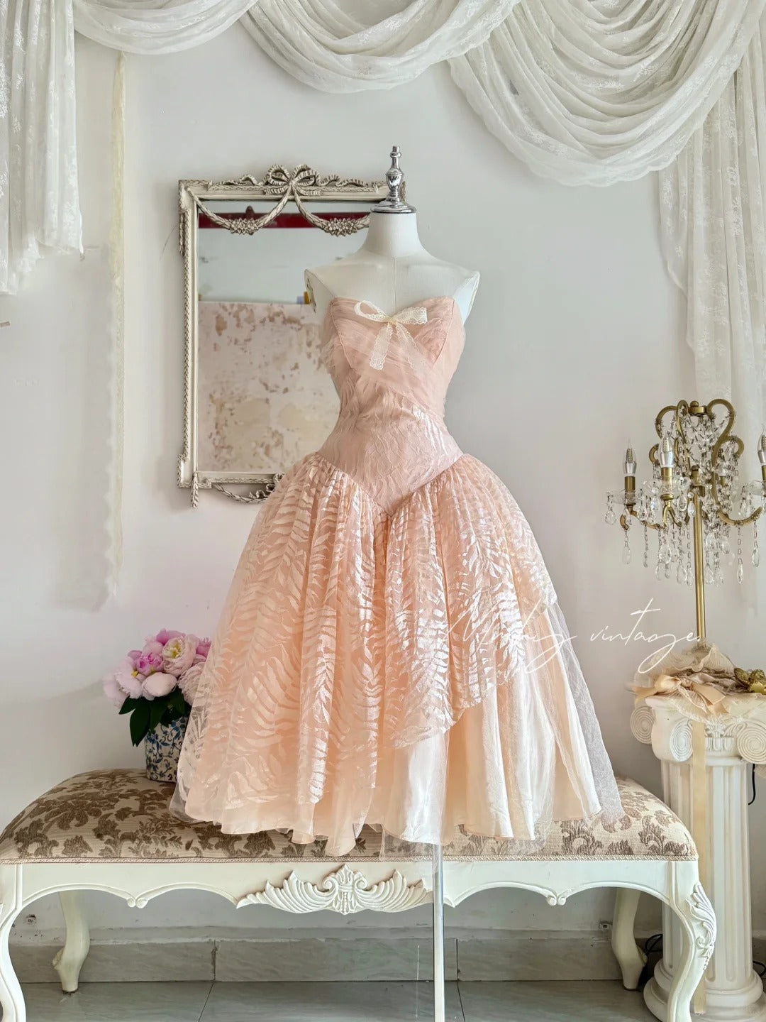Peach orange tube top elegant exquisite lace princess dress medium length/short prom dress evening dress adult dress birthday dress prom dress nv4096