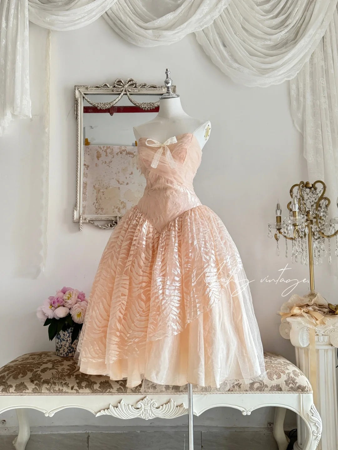 Peach orange tube top elegant exquisite lace princess dress medium length/short prom dress evening dress adult dress birthday dress prom dress nv4096