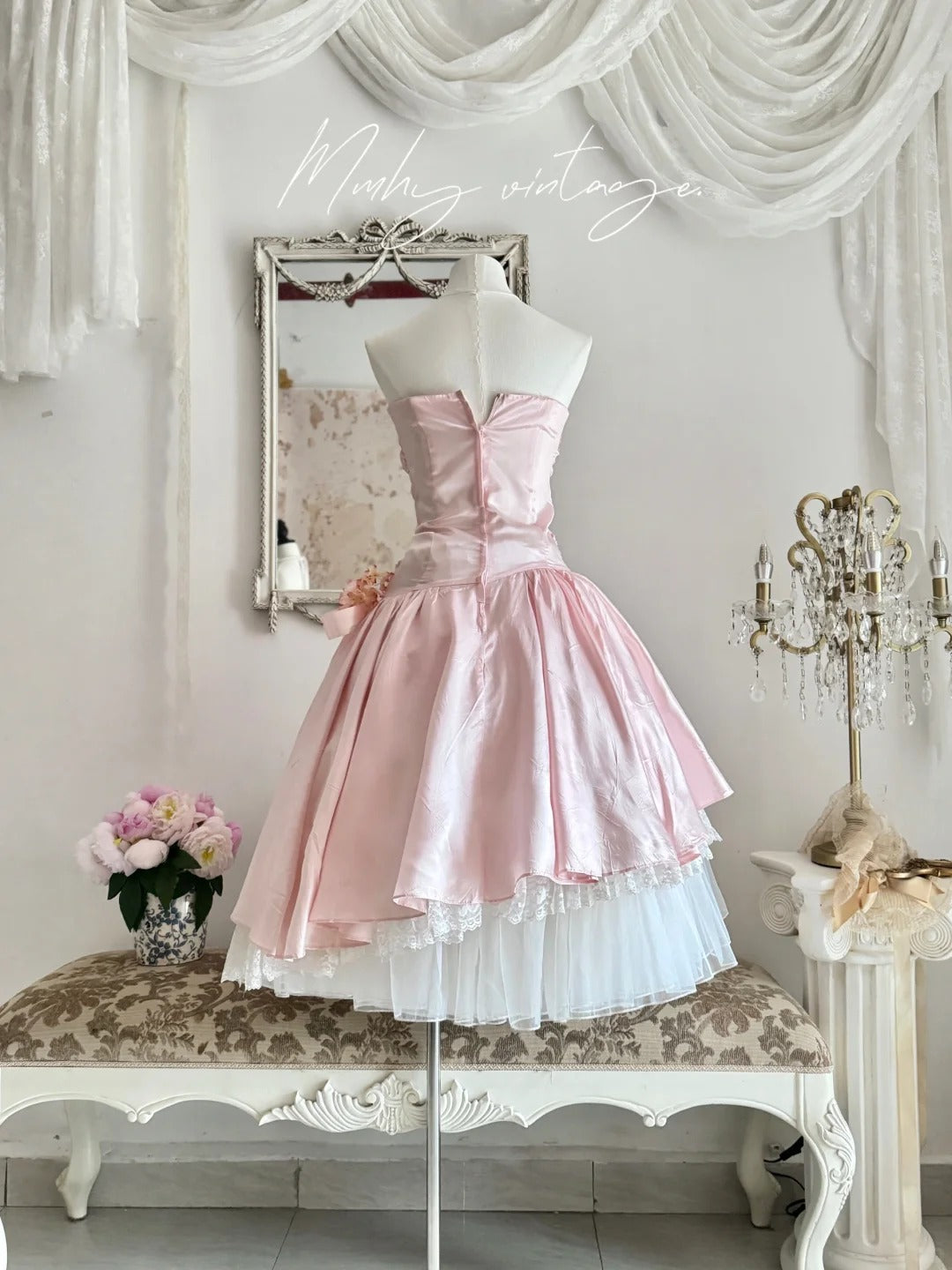 Pale Pink Retro Floral Elegant A-skirt Exquisite Sequin Midi/Short satin Homecoming Dress Prom Dress Evening Dress Birthday Party Dress Prom Dress Wedding Dress Quinceanera Dress nv4101