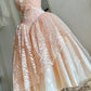 Peach orange tube top elegant exquisite lace princess dress medium length/short prom dress evening dress adult dress birthday dress prom dress nv4096