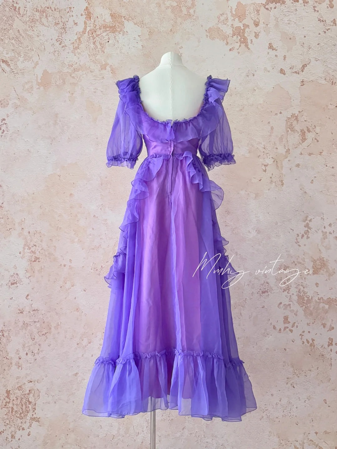 Grape Purple Retro Fashion Cute Puff Sleeves Wood Ear Edge Long Tulle Chiffon Ball Gown Evening Gown Birthday Adult Ceremony Party Gown nv4093