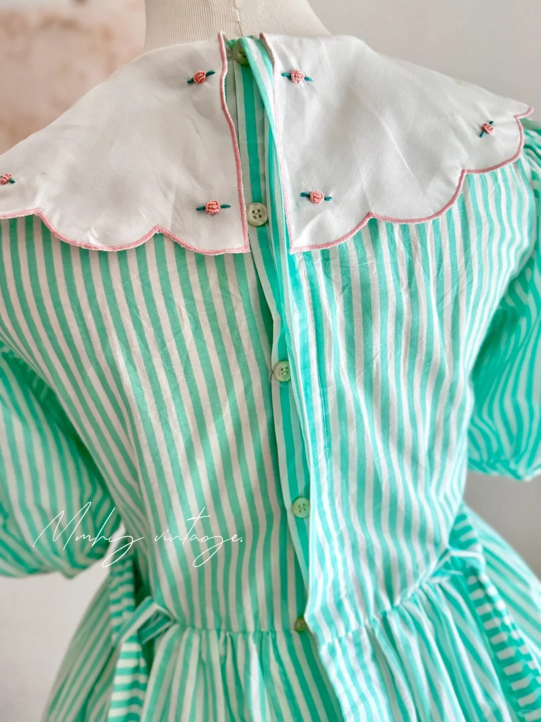 Mint Green Petal Baby Doll Collar and Puff Sleeves Embroidered Little Roses Vintage Elegant A-skirt Delicate Short chiffon Homecoming Dress Prom Dress Evening Dress garden Party Dress Prom Dress Wedding Flower Girl Dress nv4100