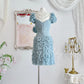 Haze blue retro sweet cute fashion pleated heavy feather tulle gauze small dress short prom dress evening dress birthday party dress nv4089