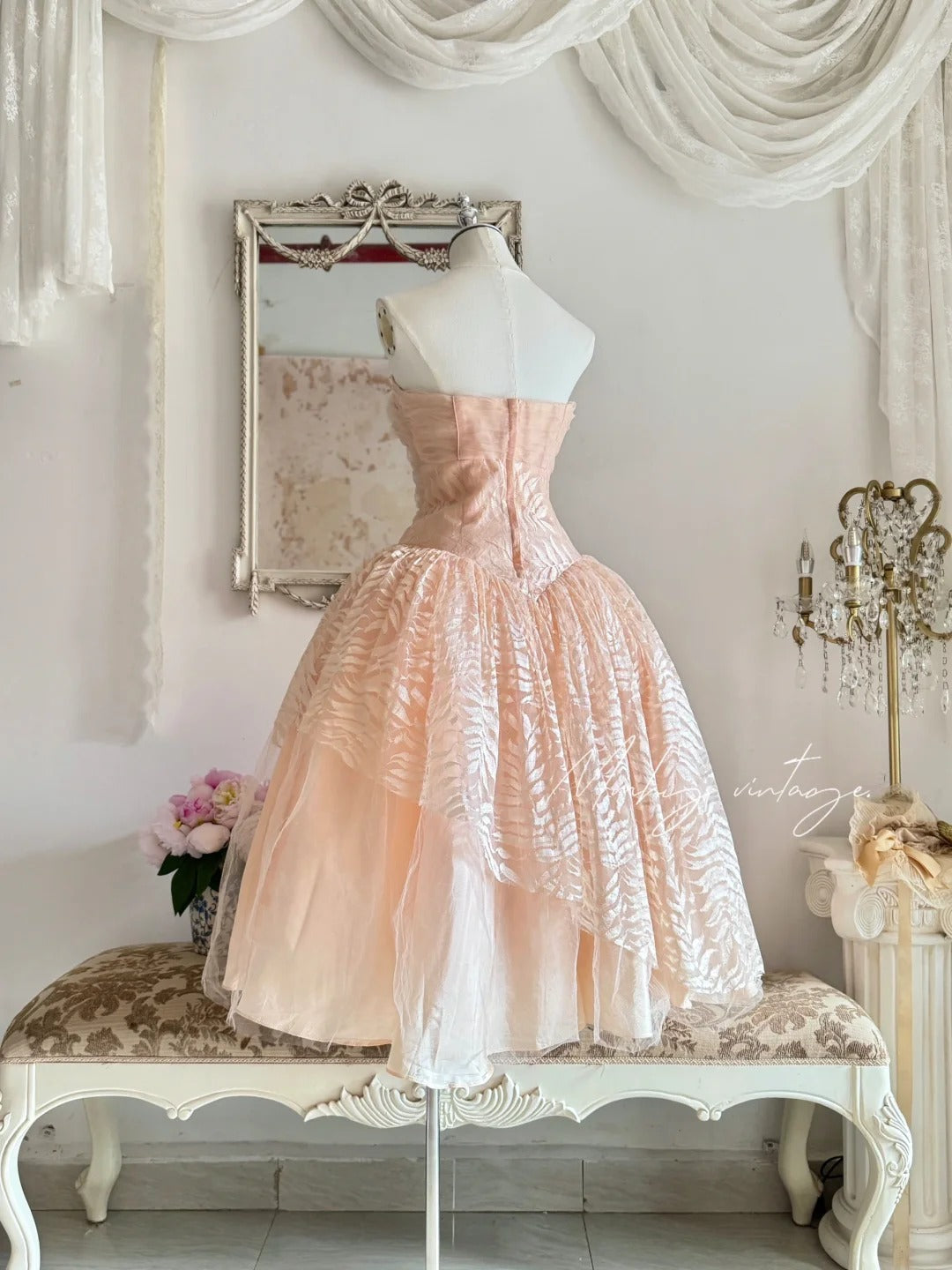 Peach orange tube top elegant exquisite lace princess dress medium length/short prom dress evening dress adult dress birthday dress prom dress nv4096