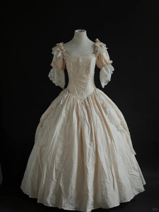 Vintage Victorian Style Cream Silk Rose Court Ballgown - Antique Collection & Theme Ball Dress NV6373
