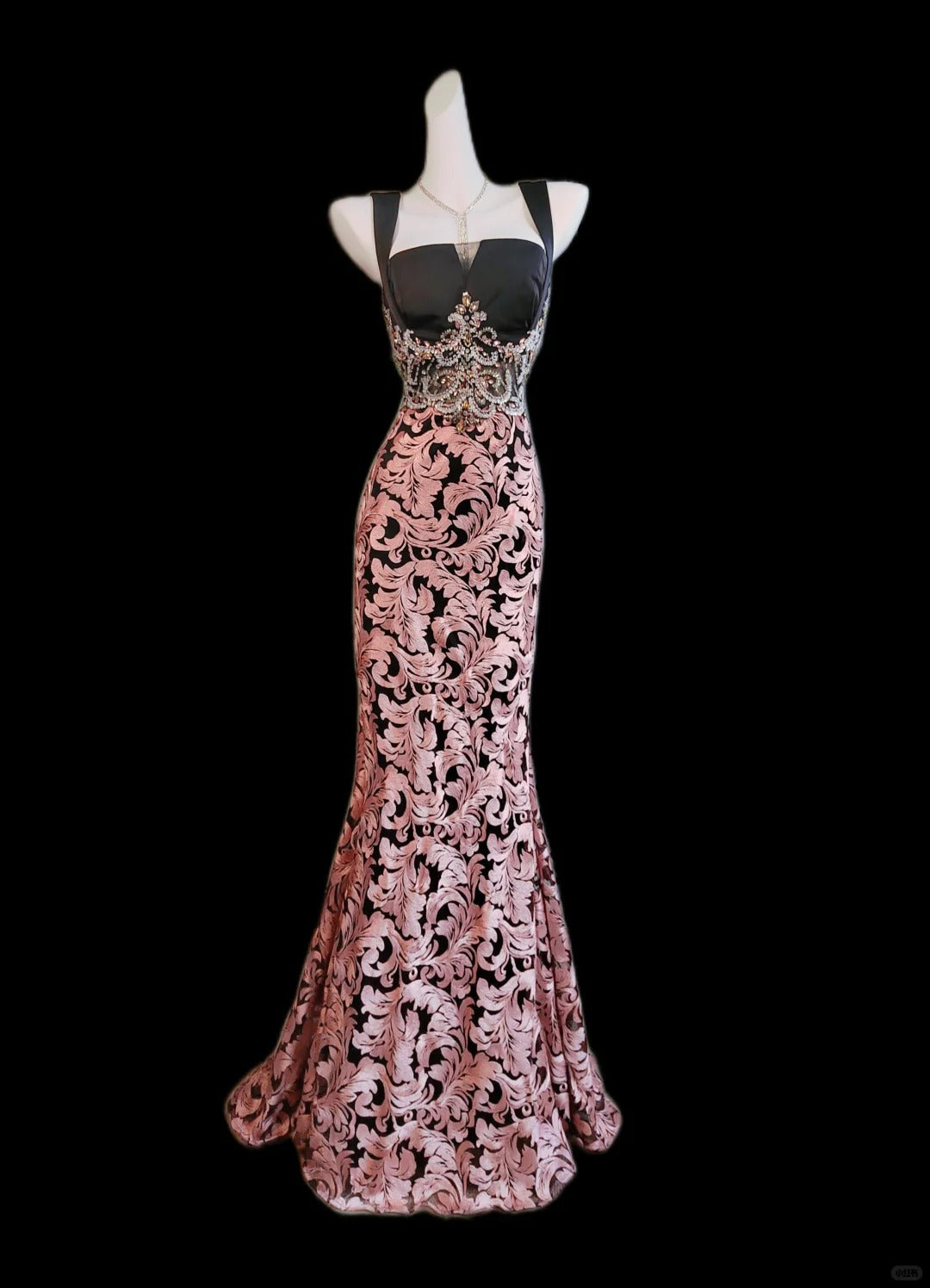 Noble pink jacquard embroidery hand-beaded elegant beaded satin long mermaid prom dress evening dress nv5228