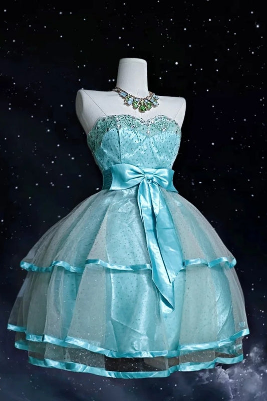 Mint Ice Blue Princess Dress: Galaxy Starlight Stitched in the Hem NV6836