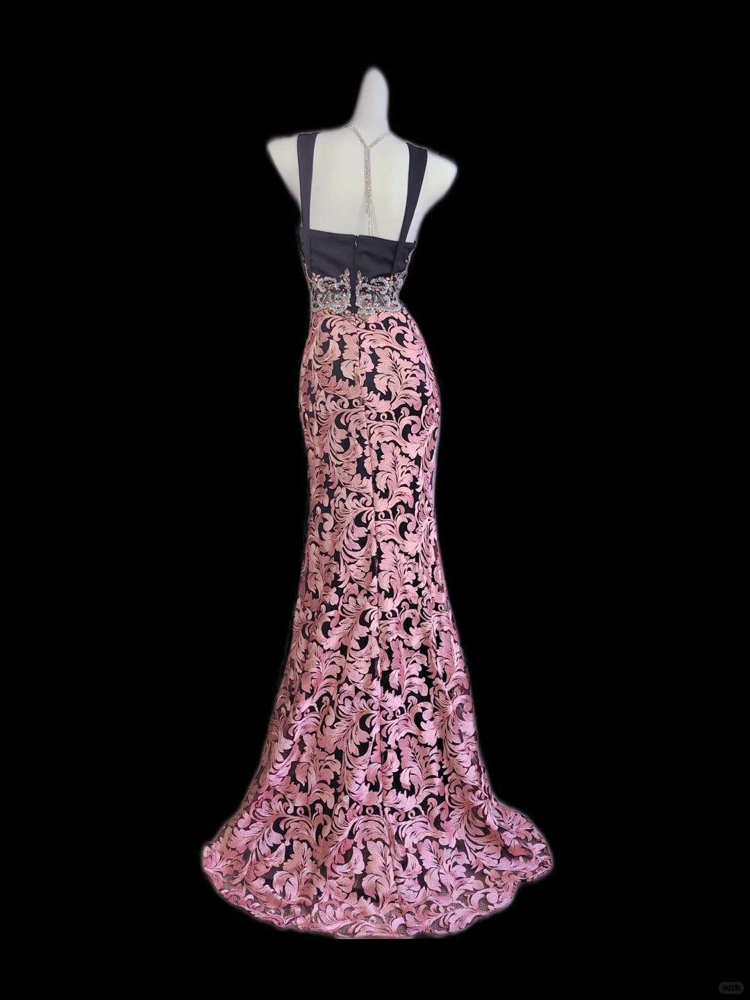 Noble pink jacquard embroidery hand-beaded elegant beaded satin long mermaid prom dress evening dress nv5228