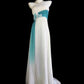 Robe de soirée longue en mousseline de soie, élégante, vintage, blanche et bleue, longueur au sol, robe de demoiselle d'honneur, nv5236