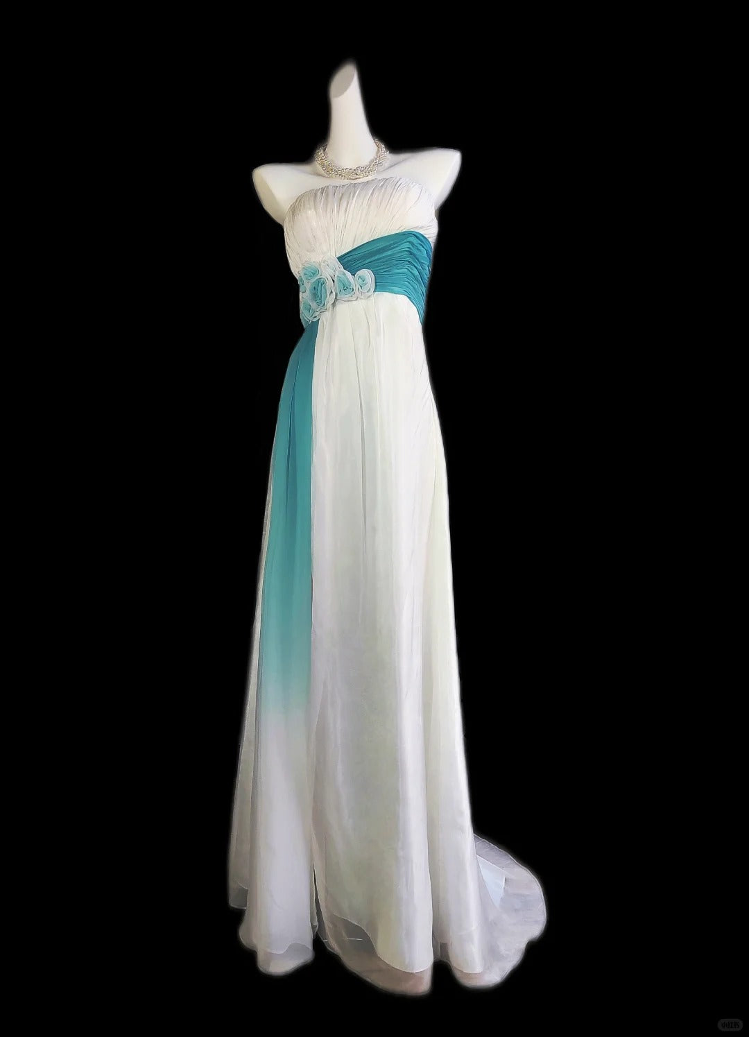 Robe de soirée longue en mousseline de soie, élégante, vintage, blanche et bleue, longueur au sol, robe de demoiselle d'honneur, nv5236