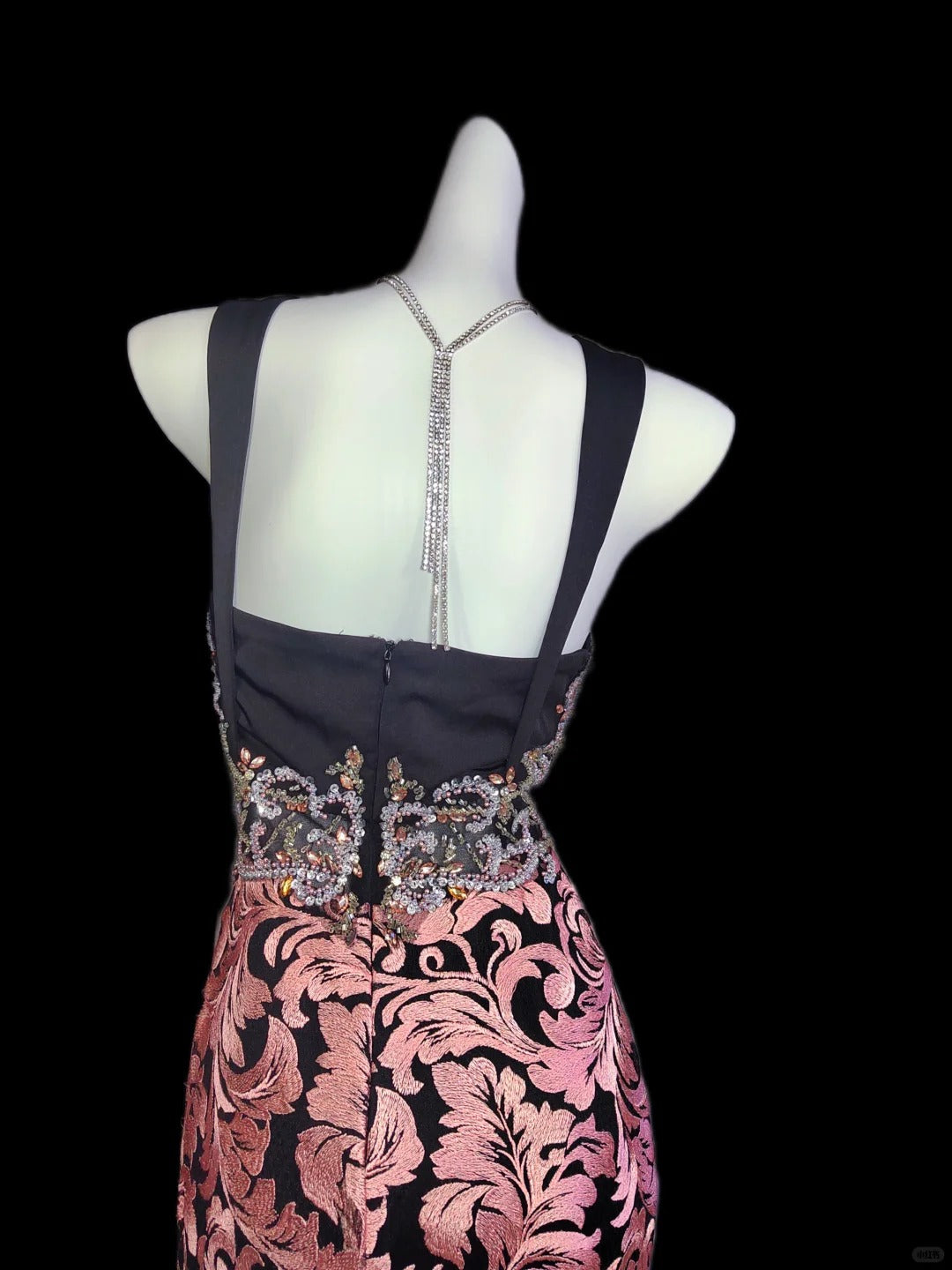 Noble pink jacquard embroidery hand-beaded elegant beaded satin long mermaid prom dress evening dress nv5228