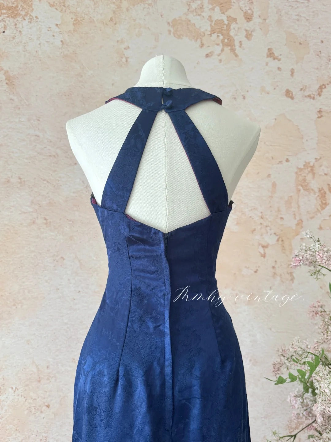 Blue Retro Elegant Halter Neck Exquisite Sequins Pearl Tassel Long Slim Sexy Prom Dress Evening Dress Adult Ceremony Dress Birthday Dress Prom Dress nv4098