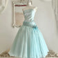 Mint Green Strapless Satin Tea-Length Party Dress  NV6544