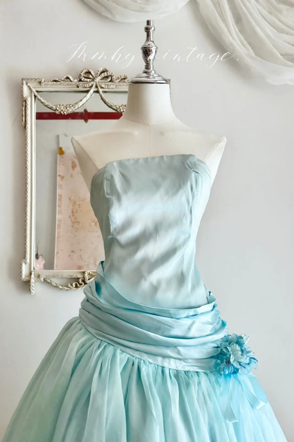 Mint Green Strapless Satin Tea-Length Party Dress  NV6544