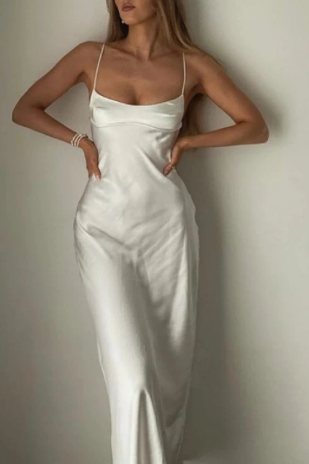 White Solid Color Fashion Elegant Long Satin Wedding Bridesmaid Dress Guest Party Dress Prom Dress Evening Dress Prom Dress nv3936